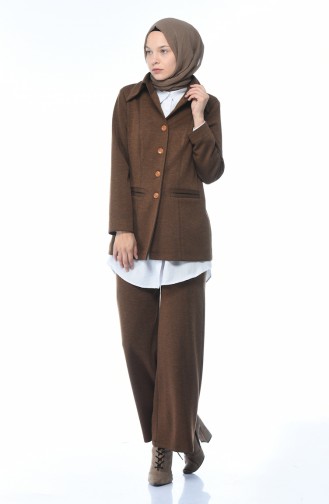 Buttoned Jacket Pants Double Set Cinnamon Color 5009-01