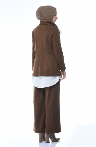 Buttoned Jacket Pants Double Set Cinnamon Color 5009-01