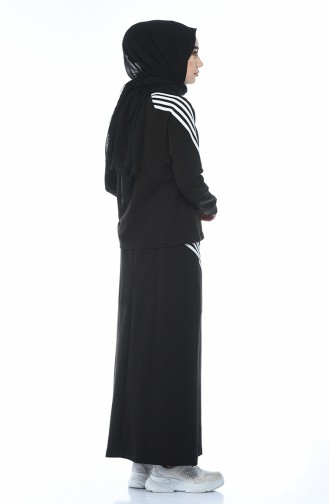 Striped Blouse Skirt Double Set Black 9111-01