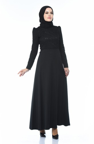 Schwarz Hijab Kleider 3104-01