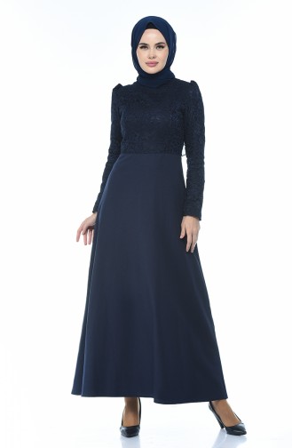 Navy Blue İslamitische Jurk 3104-03