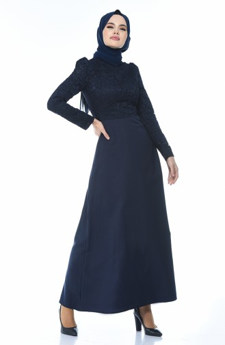 Navy Blue Hijab Dress 3104-03