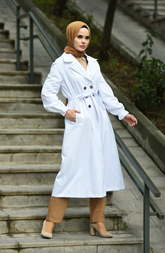 Trench Coat a Boutons 1260-01 Blanc 1260-01