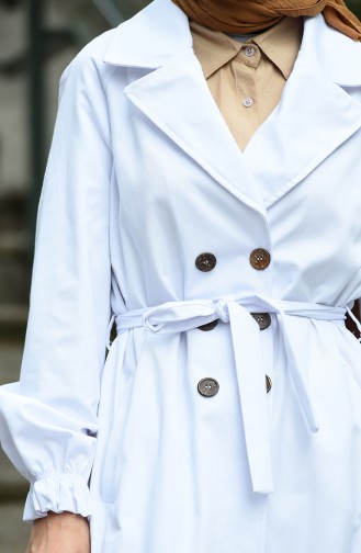 Gabardin Fabric Buttoned Trench Coat White 1260-01