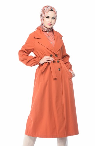 Gabardin Fabric Buttoned Trench Coat Brick 1260-04