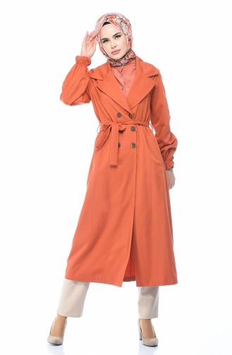 Gabardin Fabric Buttoned Trench Coat Brick 1260-04