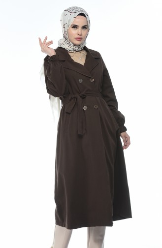 Gabardine Fabric Buttoned Trench Coat Brown 1260-06