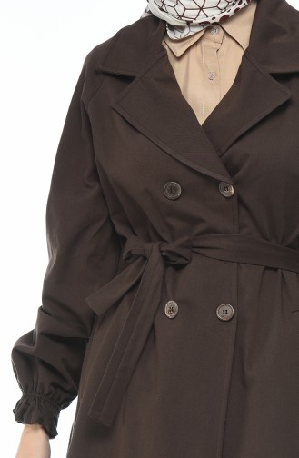 Gabardine Fabric Buttoned Trench Coat Brown 1260-06