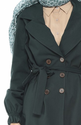 Gabardine Fabric Buttoned Trench Coat Emerald Green 1260-05