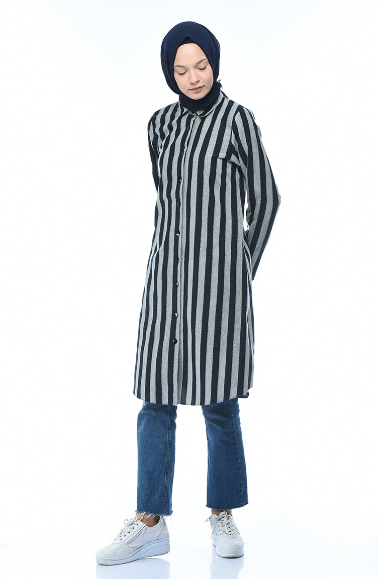 gray and white striped tunic