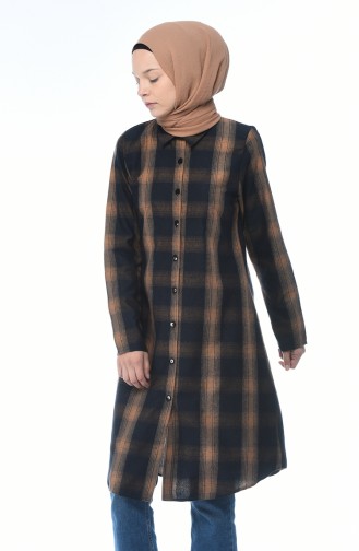 Plaid Patterned Winter Tunic Brown 5422-01