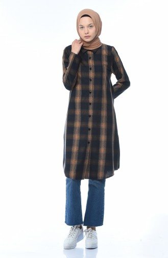 Plaid Patterned Winter Tunic Brown 5422-01