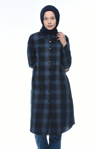 Plaid Patterned Winter Tunic Navy Blue 5422-03