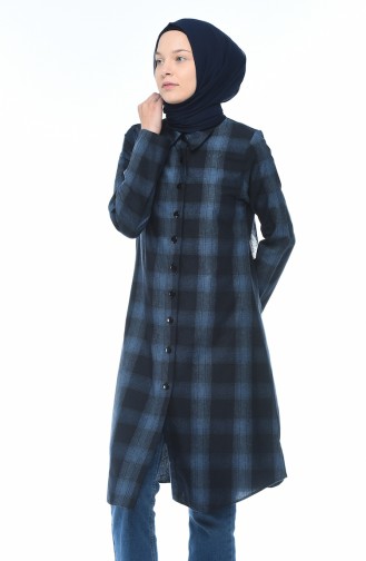 Plaid Patterned Winter Tunic Navy Blue 5422-03