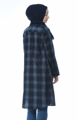 Plaid Patterned Winter Tunic Navy Blue 5422-03