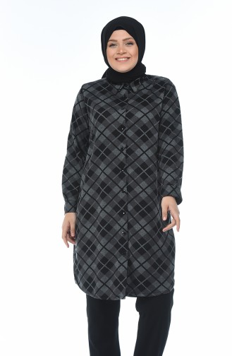 Big Size Plaid Tunic Black 8006-01