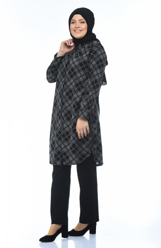 Big Size Plaid Tunic Black 8006-01