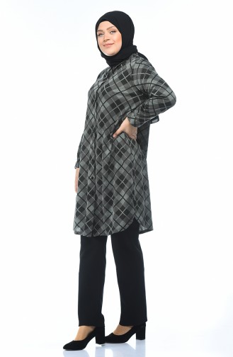 Big Size Plaid Tunic Green 8006-02