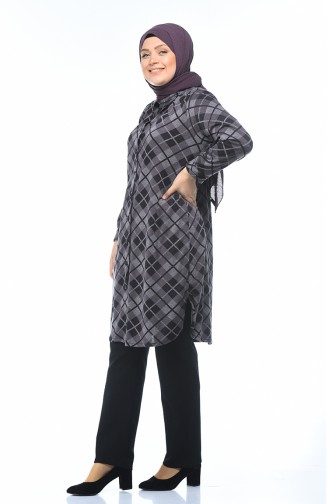 Big Size Plaid Tunic Purple 8006-04