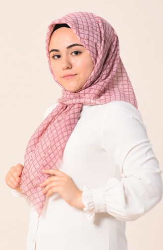 Kare Desenli Flamlı Cotton Eşarp 2123-35 Açık Gül Kurusu