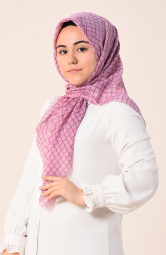 Kare Desenli Flamlı Cotton Eşarp 2123-39A Pudra