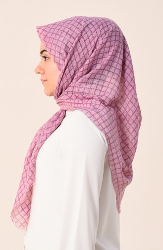 Kare Desenli Flamlı Cotton Eşarp 2123-39A Pudra