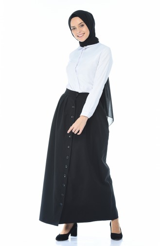 Buttoned Pleated Skirt Black 5023-01