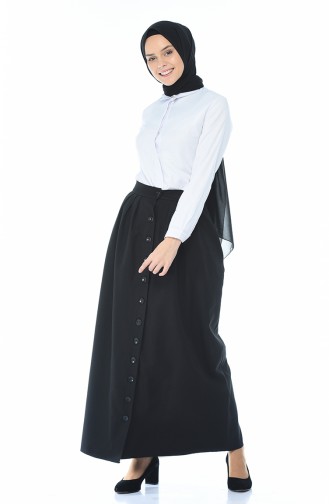 تنورة مطوية بأزرار أسود 5023-01