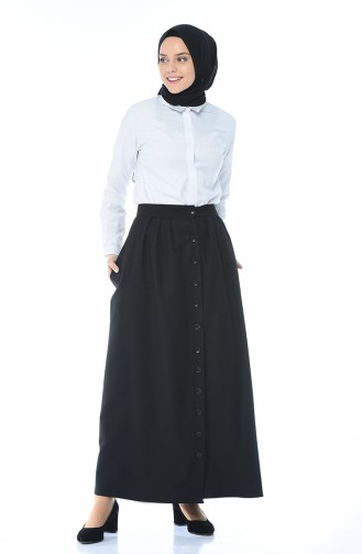 Buttoned Pleated Skirt Black 5023-01