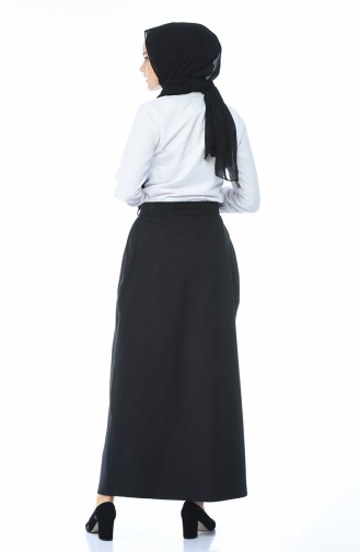تنورة مطوية بأزرار أسود 5023-01