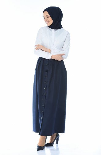 Düğmeli Pileli Etek 5023-02 Lacivert