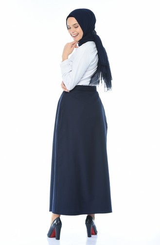 Buttoned Pleated Skirt Navy Blue 5023-02