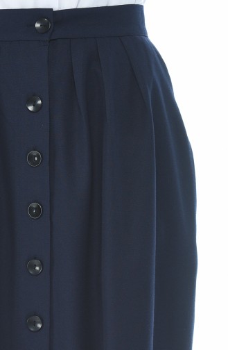 Buttoned Pleated Skirt Navy Blue 5023-02