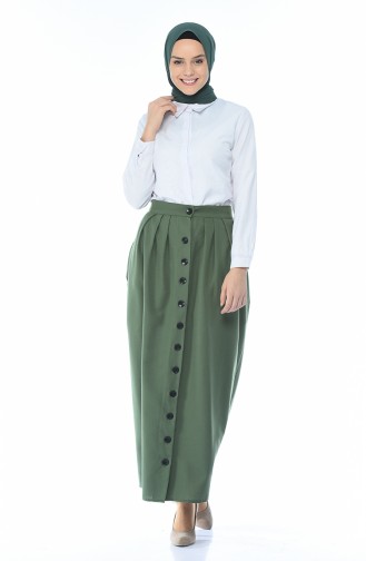 Buttoned Pleated Skirt Green 5023-03