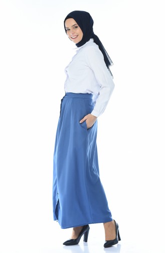 Buttoned Pleated Skirt Indigo 5023-04