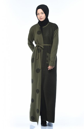 Tricot Belted Cardigan Dress Double Set Khaki 0606-01