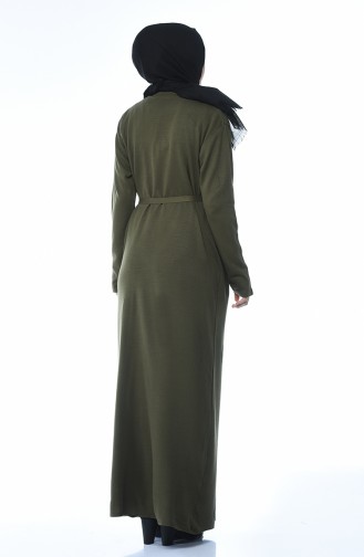 Tricot Belted Cardigan Dress Double Set Khaki 0606-01