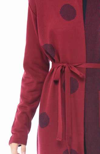 Tricot Belted Cardigan Dress Double Set Bordeaux 0606-05