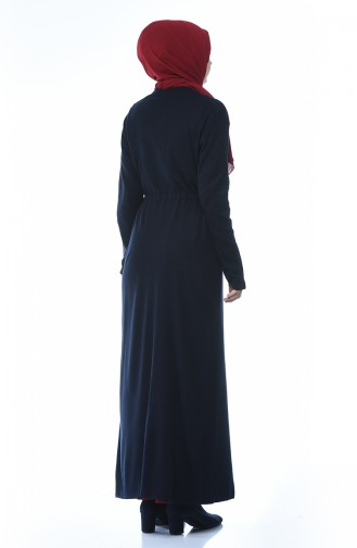 Waist Pleated Cardigan Dress Double Set Navy Blue 0613-03