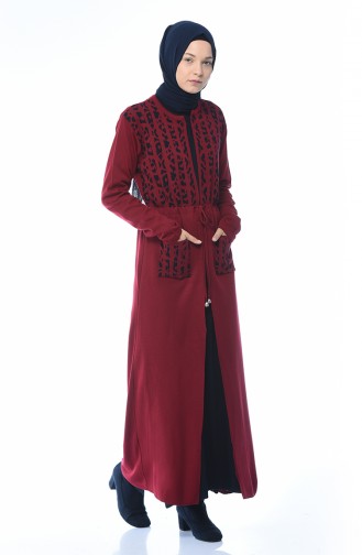 Waist Pleated Cardigan Dress Double Set Bordeaux 0613-05