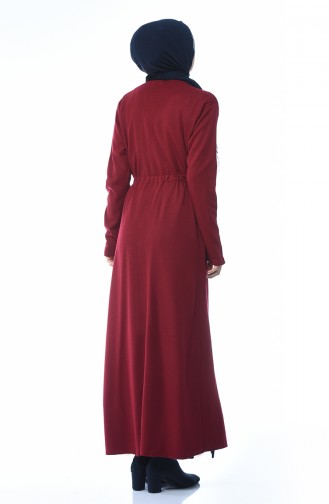 طقم فستان وكادريجان مزموم الخصر أحمر كلاريت 0613-05