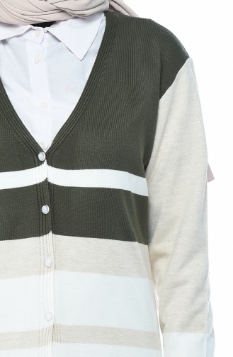 Tricot Buttoned Long Cardigan Khaki 2271-05