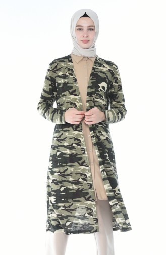 Camouflage Patterned Cardigan Soldier Green 7936-01