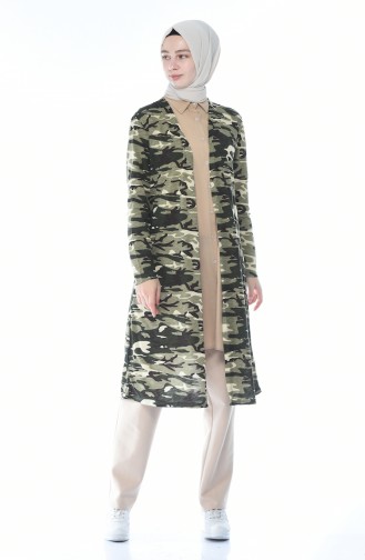 Camouflage Patterned Cardigan Soldier Green 7936-01