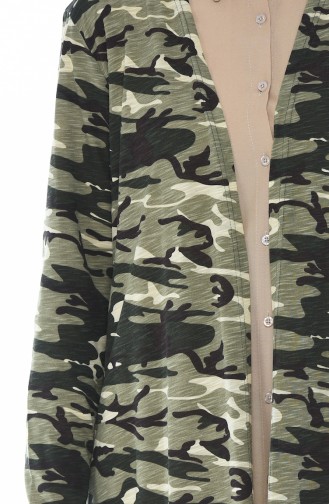 Camouflage Patterned Cardigan Soldier Green 7936-01