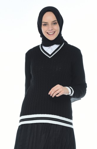 كنزة تريكو سوداء رمادية V ياقة 1143-09