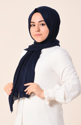 Stripe Patterned Seasonal Shawl Navy Blue 470-103