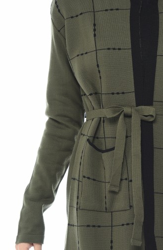 Tricot Belted Cardigan Dress Double Set Khaki 0607-01