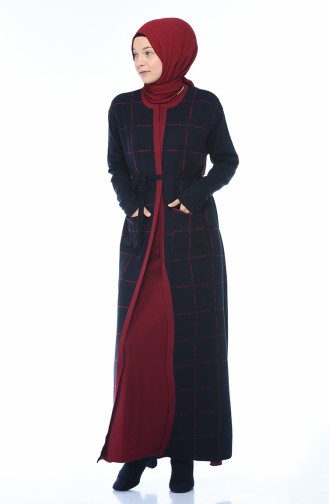 Tricot Belted Cardigan Dress Double Set Navy blue 0607-04