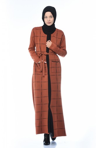 Tricot Belted Cardigan Dress Double Set Brick 0607-05
